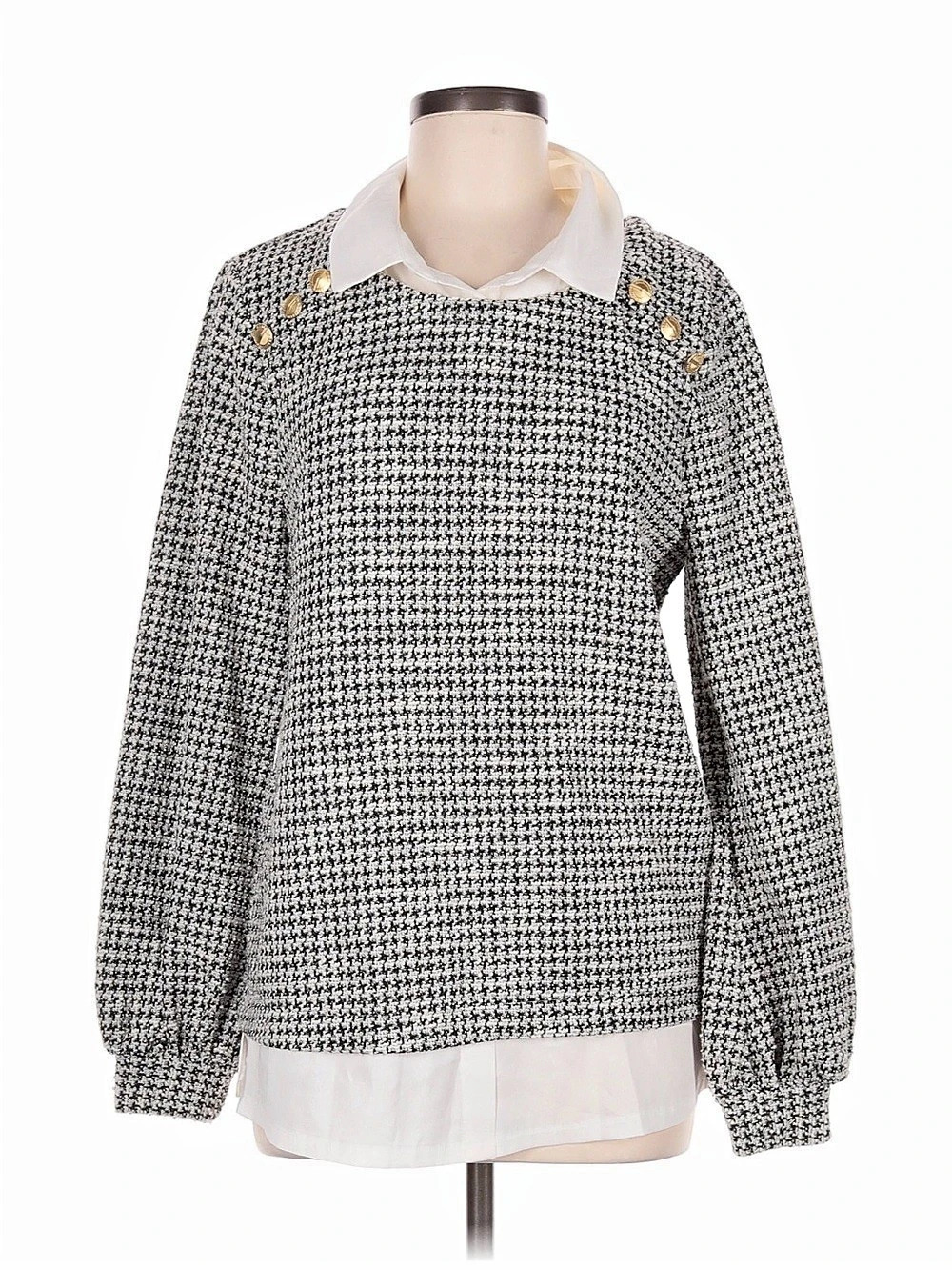 Karl Lagerfeld Paris Houndstooth Crewneck Sweater Black & White Medium